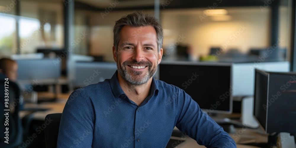 Fototapeta premium Confident Professional Man Working in a Modern Office Environment