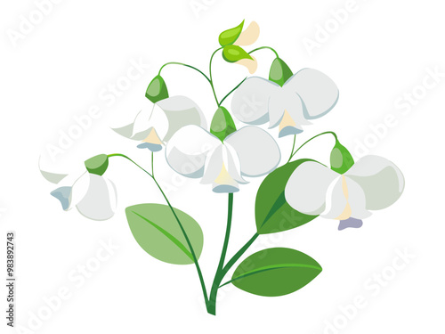Elegant Sweet Pea Flower Illustration - Soft Pink and Red Petals with Lush Green Leaves, Ideal for Romantic and Spring Themes, Sweet Pea Flower vector Illustration, Sweet Pea vector Illustration
