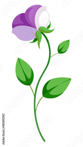 Elegant Sweet Pea Flower Illustration - Soft Pink and Red Petals with Lush Green Leaves, Ideal for Romantic and Spring Themes, Sweet Pea Flower vector Illustration, Sweet Pea vector Illustration
