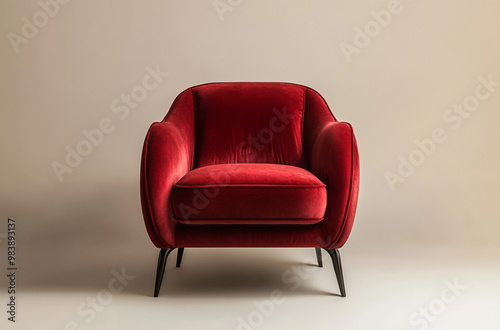 An elegant armchair with rich velvet upholstery against a neutral background