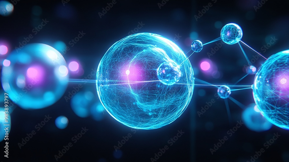 A close-up of glowing particles illustrating molecular interactions and scientific concepts of atomic structures and energy fields. A close-up of glowing particles illustrating molecular interactions and scientific concepts of atomic structures and energy fields.