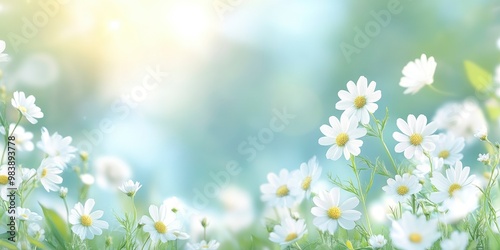 glade of chamomile with blur nature background photo