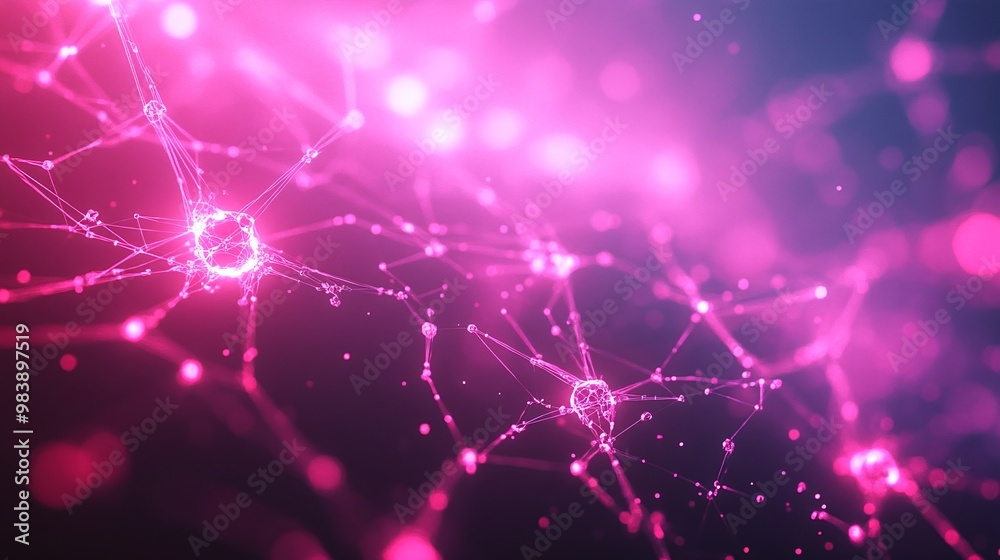 Obraz premium A vibrant abstract network of glowing nodes and lines, showcasing a fusion of technology and creativity in bright pink hues.