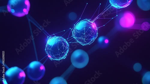A vibrant abstract representation of molecular structures with glowing spheres and connections, ideal for science and technology themes.