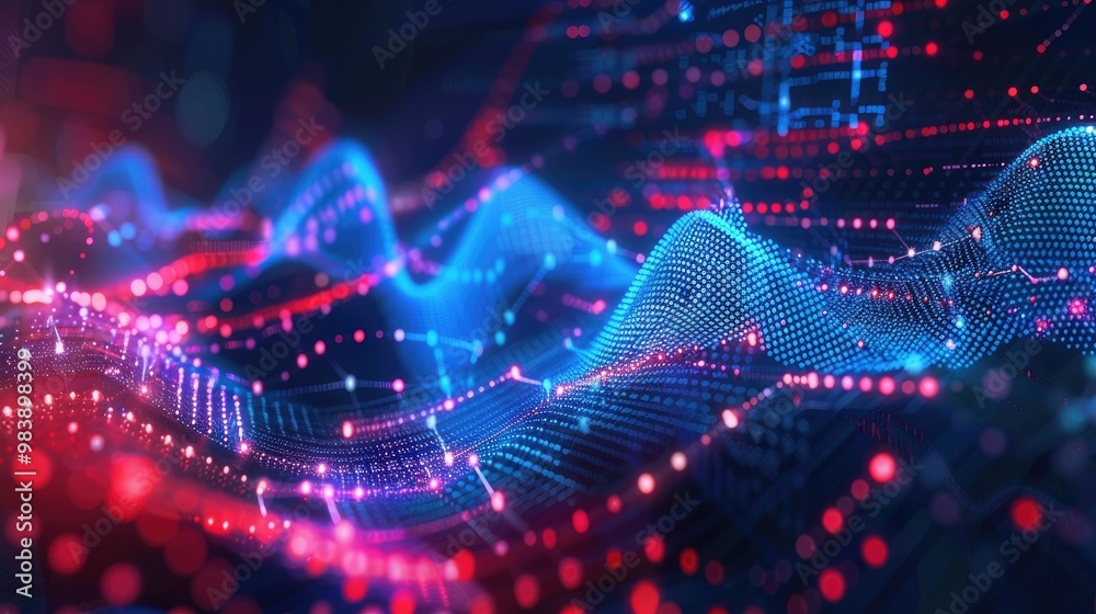 Red and blue data streams with rising arrows, the pulse of vibrant network activity Red and blue data streams with rising arrows, the pulse of vibrant network activity