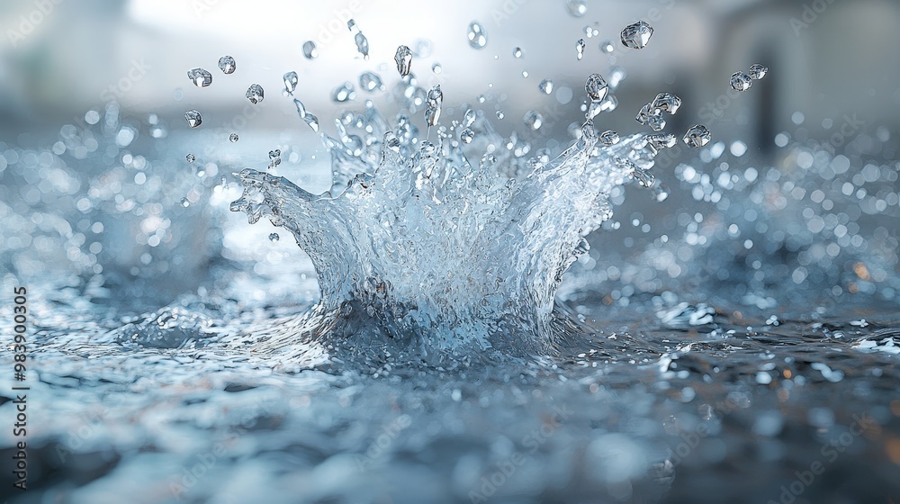 Water Drop Splashing in Clear Blue Water with Bokeh Background Water Drop Splashing in Clear Blue Water with Bokeh Background