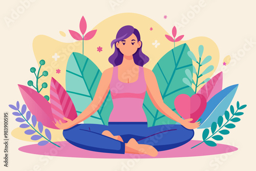 A girl ion yoga in pink theme to show support and awareness about breast cancer Vector Illustration