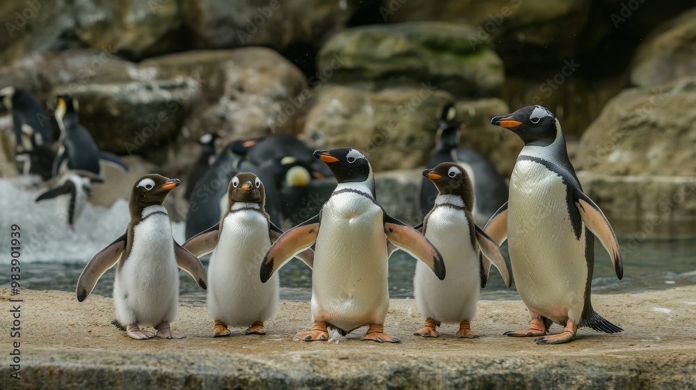 Obraz premium Penguin families are having a fun time together.