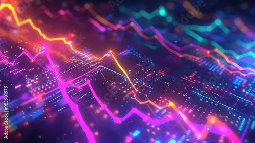 Vibrant data stream with rising and falling arrows, depicting dynamic market trends