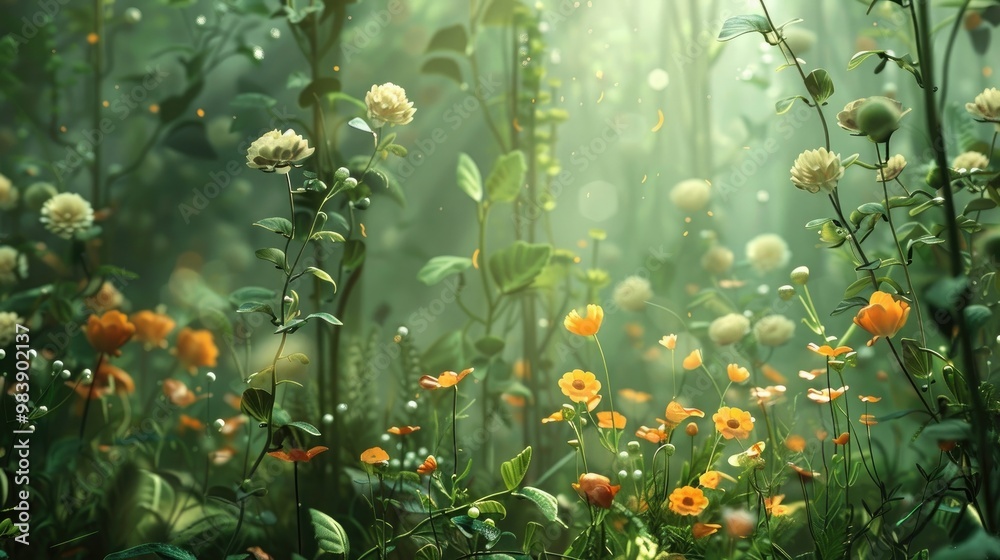 Whimsical nature scene, a perfect blend of flora and mystique Whimsical nature scene, a perfect blend of flora and mystique