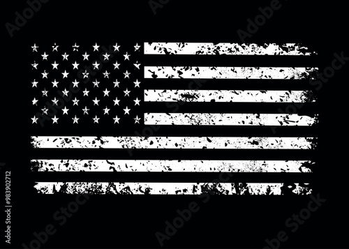 USA Distressed Flag Design. White American Grunge Flag Design, Distressed US symbol, United States flag Vector Illustration for Celebration Holiday 4 of July.