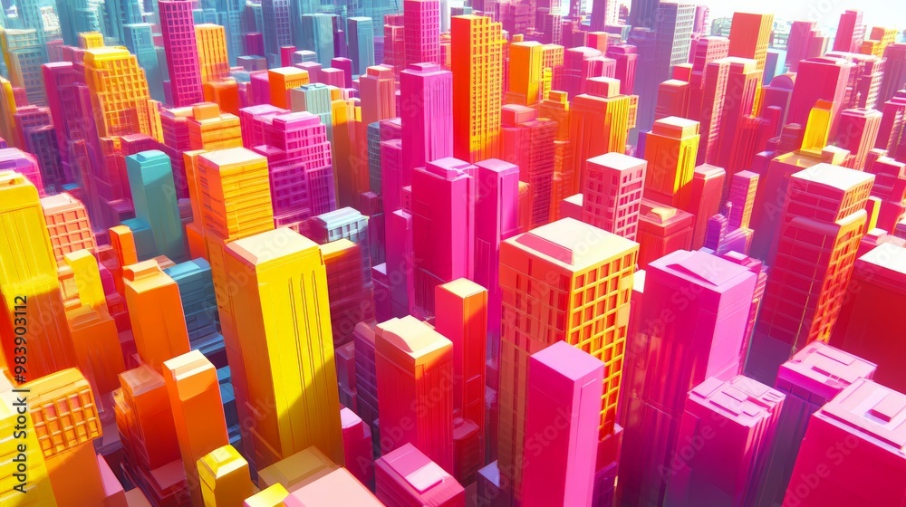 Obraz premium Vibrant Cityscape: A Kaleidoscope of Color and Architecture