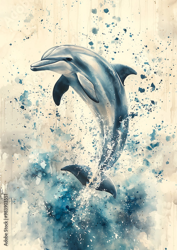 Watercolor Dolphin Splash photo