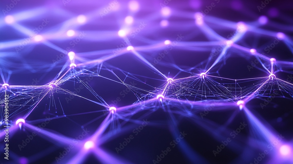 Abstract digital network background with glowing nodes and connections in vibrant purple colors. Abstract digital network background with glowing nodes and connections in vibrant purple colors.