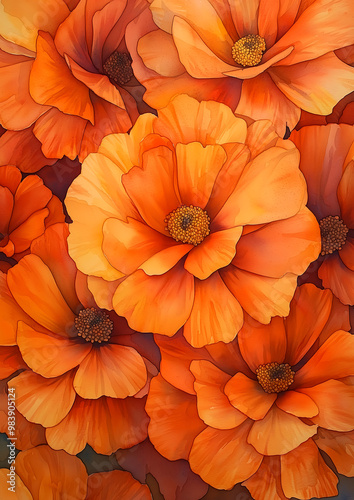 Orange Watercolor Flower Background photo