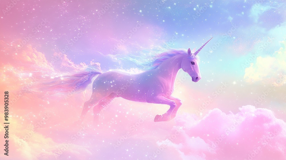 Magical Unicorn Soaring Through Pastel Clouds Magical Unicorn Soaring Through Pastel Clouds