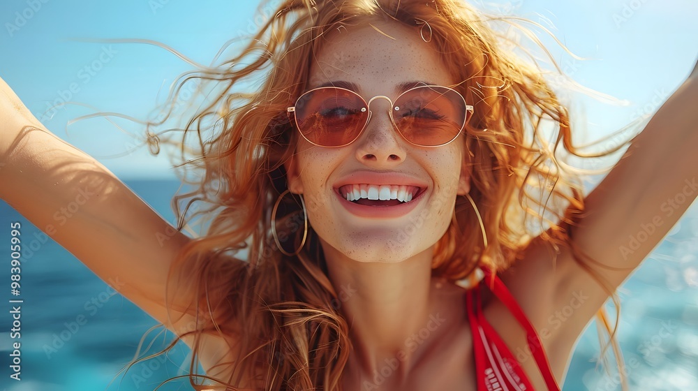 Free happy woman enjoying life and vacation Free happy woman enjoying life and vacation