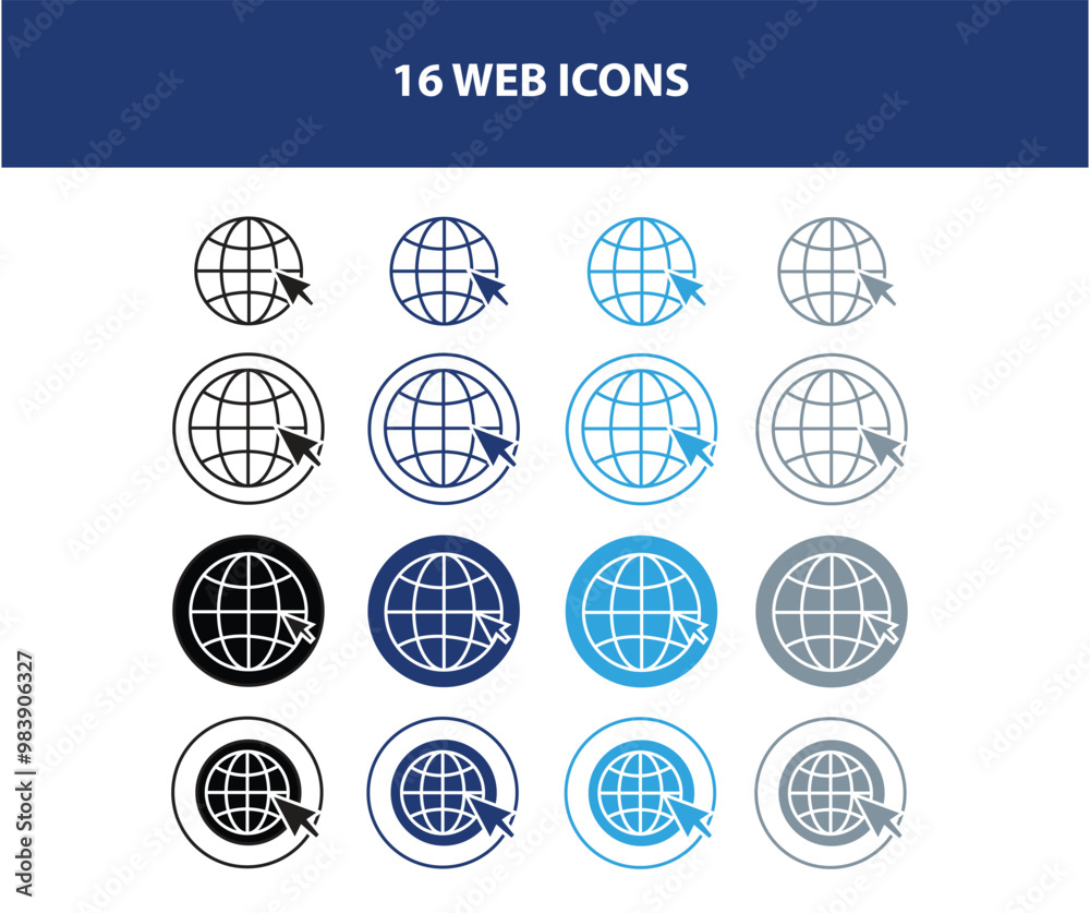 Fototapeta premium Collection of 16 Globe Web Icons