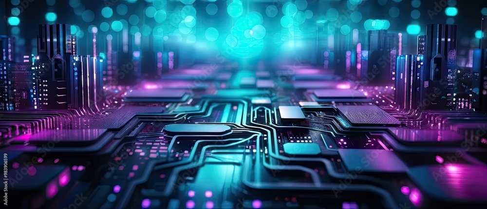 Fototapeta premium Circuit Board Cityscape