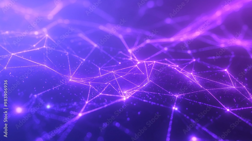 Abstract image showing a vibrant network of glowing nodes and connections in purple hues, perfect for technology and digital themes. Abstract image showing a vibrant network of glowing nodes and connections in purple hues, perfect for technology and digital themes.
