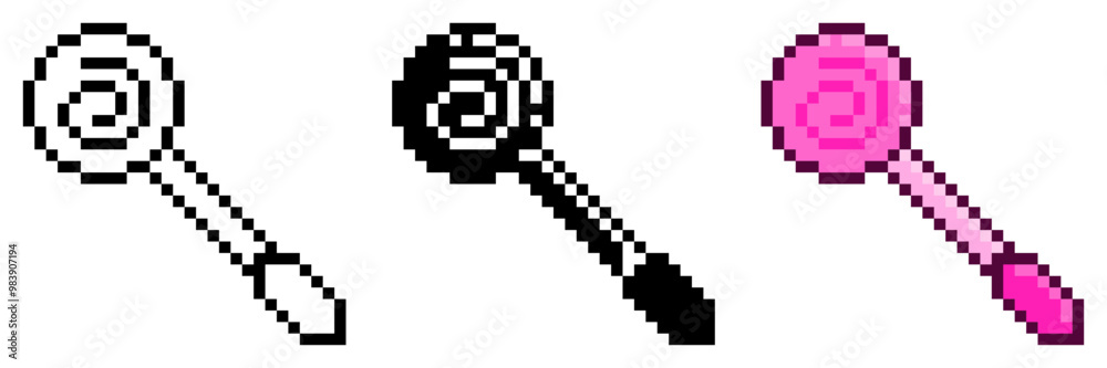Pink Swirling Lollipop, Pixel Art Icon Set with Variant