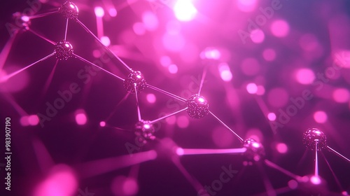 Abstract molecular structure with glowing pink particles and connections, creating a futuristic and high-tech atmosphere. photo