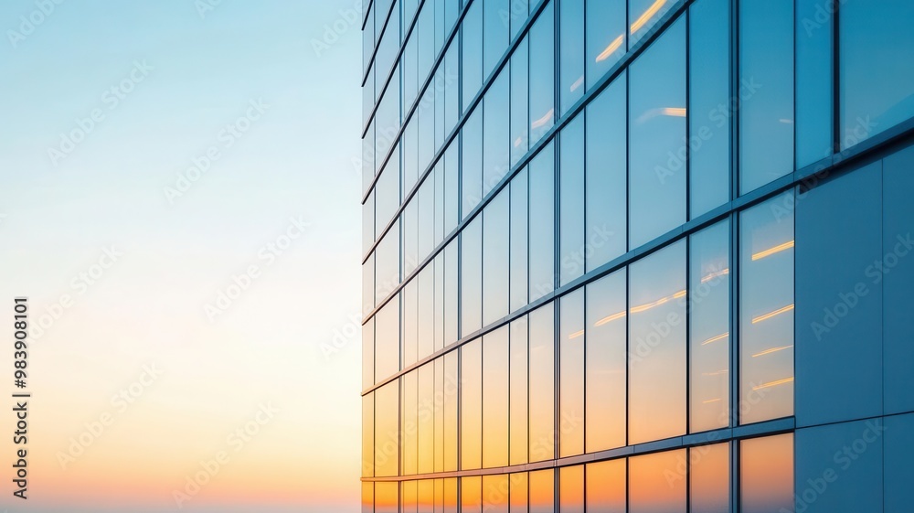Reflective office buildings capturing sky and city, minimalist modern design, soft lighting, urban reflection, architecture Reflective office buildings capturing sky and city, minimalist modern design, soft lighting, urban reflection, architecture
