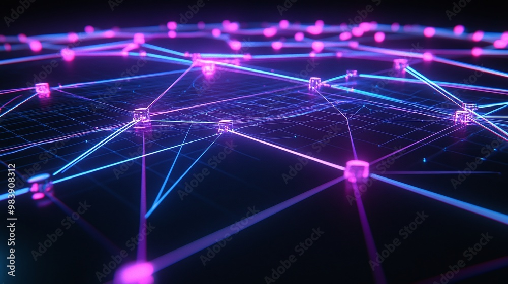 Abstract network with glowing nodes and connections, showcasing modern technology and digital communication.