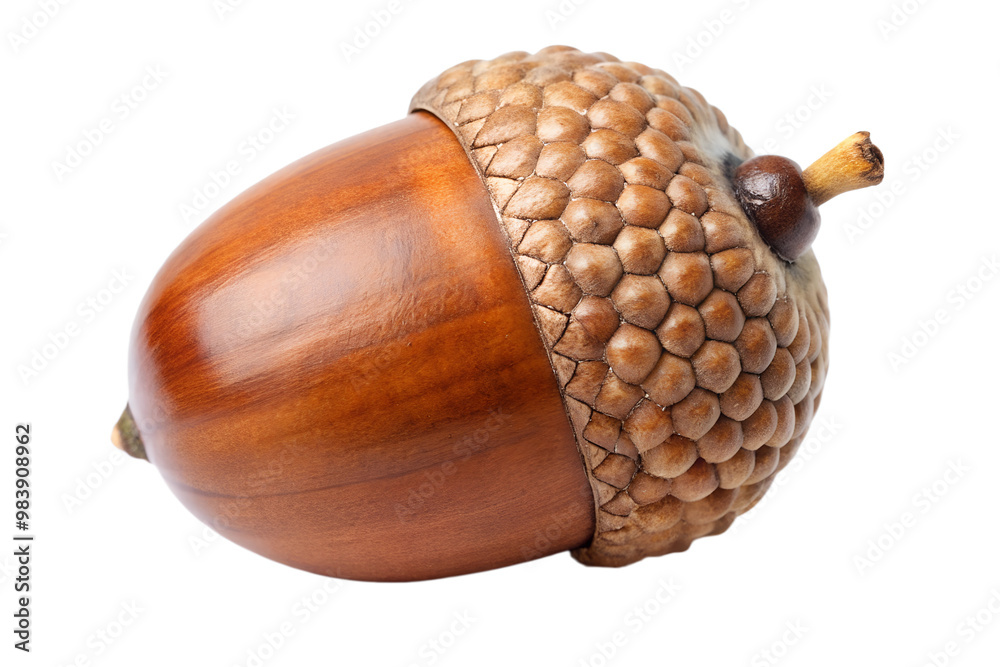 Close-up of acorn with cap isolated on transparent background Close-up of acorn with cap isolated on transparent background