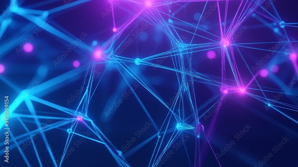 Abstract representation of connected nodes with vibrant colors, symbolizing digital networking and communication technology. Abstract representation of connected nodes with vibrant colors, symbolizing digital networking and communication technology.