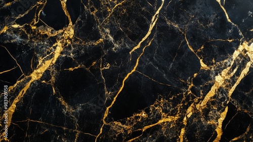 This is a beautiful image of black and gold veined marble. It's a luxurious background that could be used for many things. The marble is rich and elegant, with a modern feel.