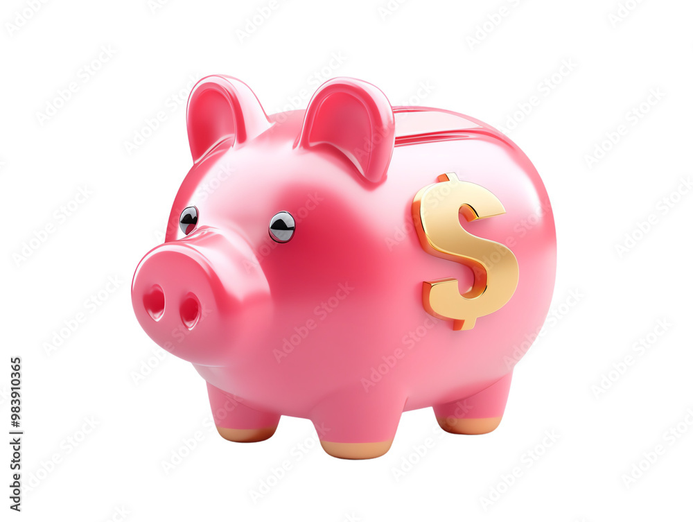 Obraz premium A vibrant pink piggy bank with a dollar sign, symbolizing saving money and financial planning for future investments, Transparent background.