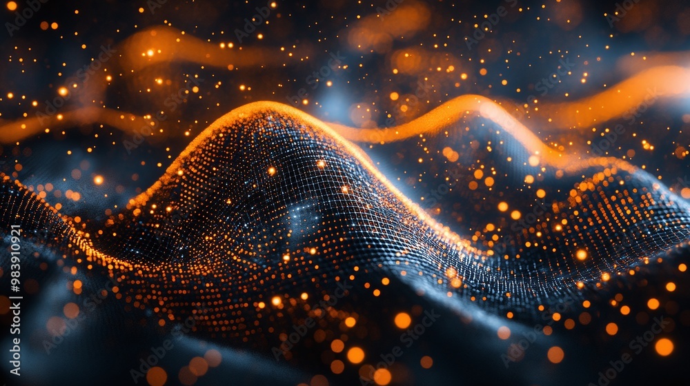 Abstract wave background with glowing particles. Ideal for technology, science, and digital art themes. Abstract wave background with glowing particles. Ideal for technology, science, and digital art themes.