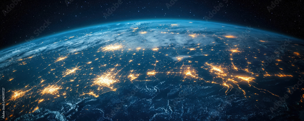 Obraz premium International data streams and digital commerce visualized in web banner