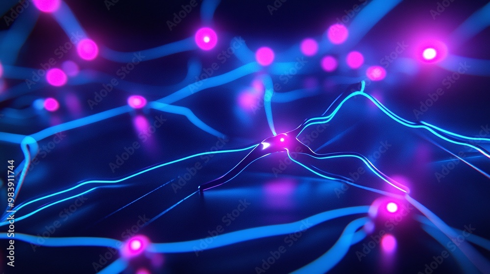 An abstract representation of interconnected networks in vibrant blue and pink colors, evoking a sense of digital technology and innovation. An abstract representation of interconnected networks in vibrant blue and pink colors, evoking a sense of digital technology and innovation.