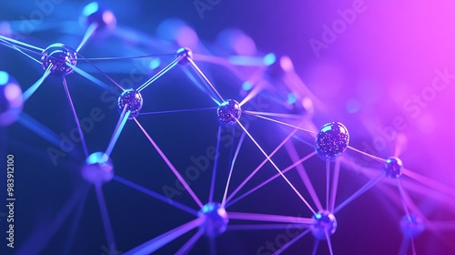 Close-up of a vibrant molecular structure with illuminated connections, symbolizing technology and innovation in science.