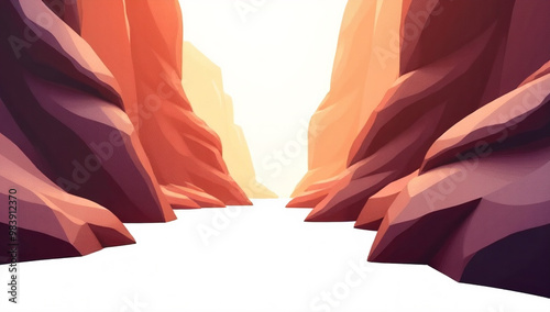 Abstract rocky canyon with shifting light and shadow effects