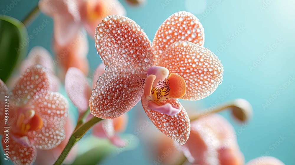 Close-up of a Pink Orchid with Dew Drops Close-up of a Pink Orchid with Dew Drops