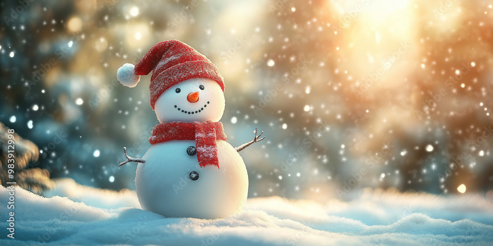 Obraz premium Merry christmas happy new year greeting Happy snowman standing in christmas Snow