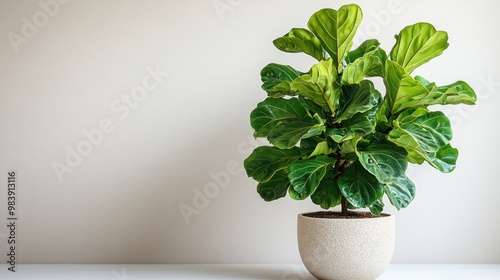 A lush green plant in a decorative pot against a neutral background.