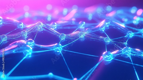 Futuristic digital network showcasing glowing nodes connected by lines, representing technology, innovation, and data connections.