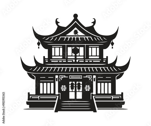 Chinese house silhouette illustration