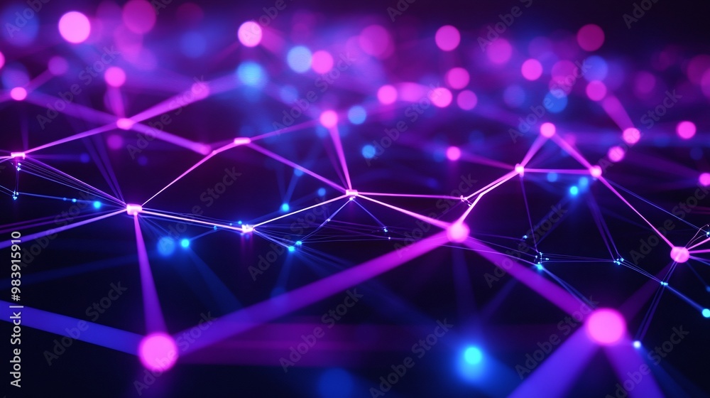 Vibrant abstract digital network with glowing nodes and interconnected lines in purple and blue tones, perfect for technology themes. Vibrant abstract digital network with glowing nodes and interconnected lines in purple and blue tones, perfect for technology themes.