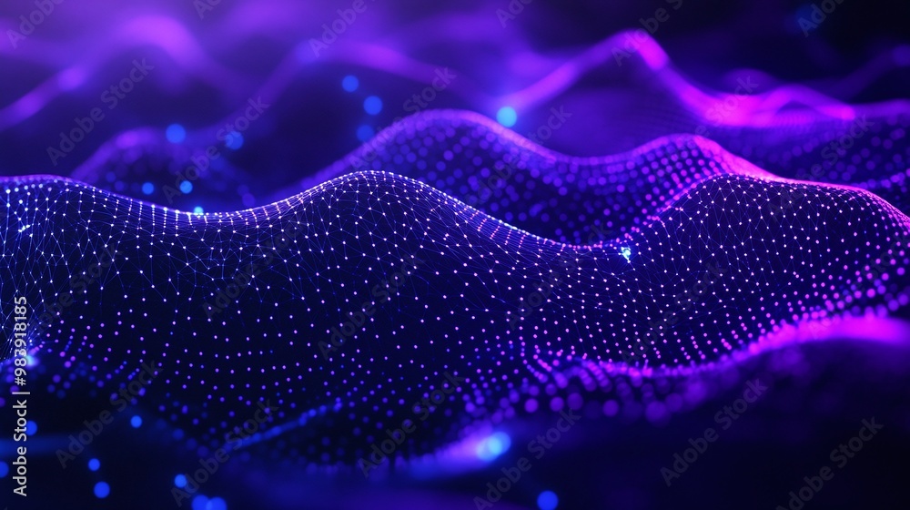 Vibrant abstract waves of purple and blue light, creating a digital landscape with dynamic motion and depth. Vibrant abstract waves of purple and blue light, creating a digital landscape with dynamic motion and depth.