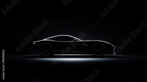 A minimalist black wallpaper with subtle textures of a sleek car silhouette