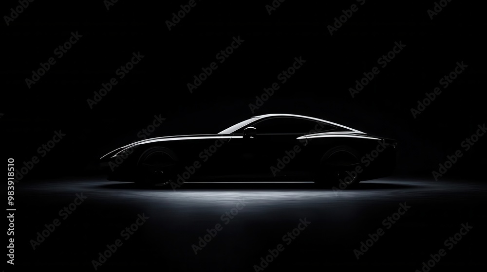 Naklejka premium A minimalist black wallpaper with subtle textures of a sleek car silhouette
