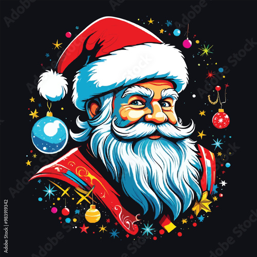 Festive Christmas Santa Tee – Bold Colors, Black Background