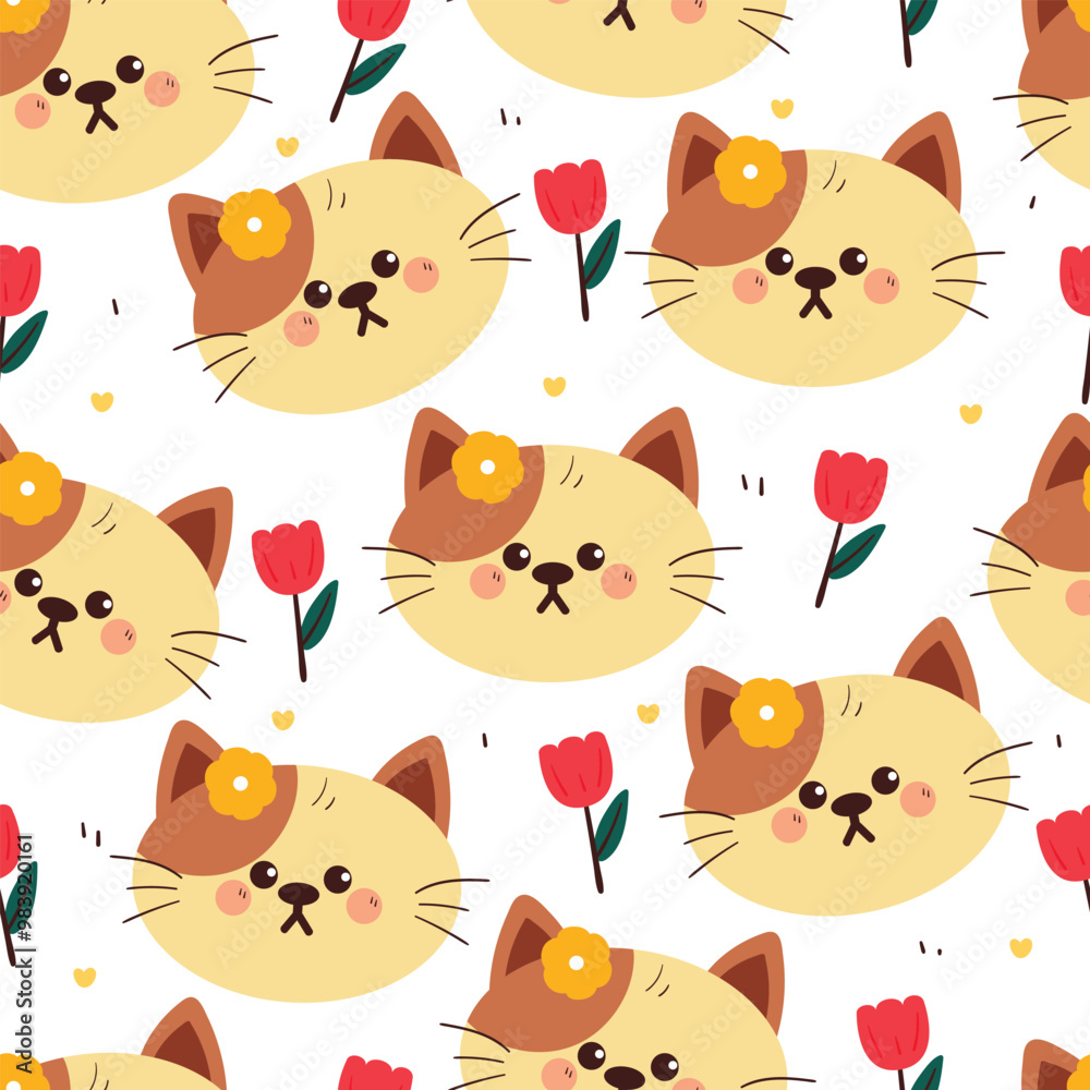 seamless pattern cartoon cat with flowers. cute animal wallpaper for fabric print, gift wrap paper seamless pattern cartoon cat with flowers. cute animal wallpaper for fabric print, gift wrap paper