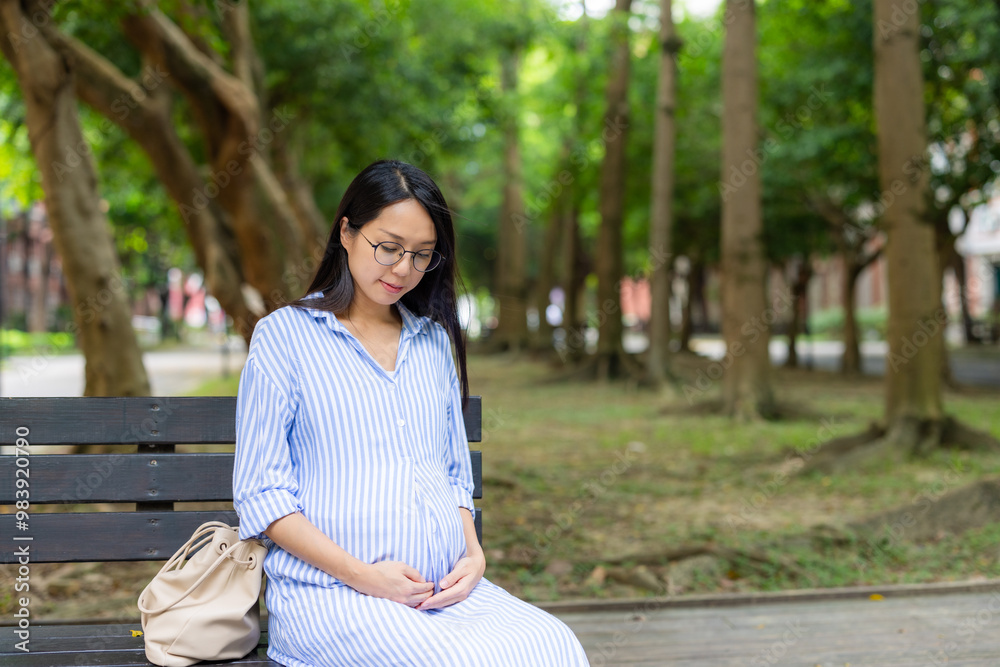 Asian pregnant woman in the park Asian pregnant woman in the park