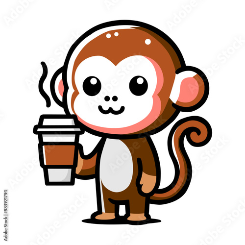 a monkey with a cup of coffee in his hand